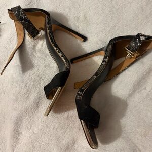 River Island Black and Silver Heels with Snakeskin Pattern